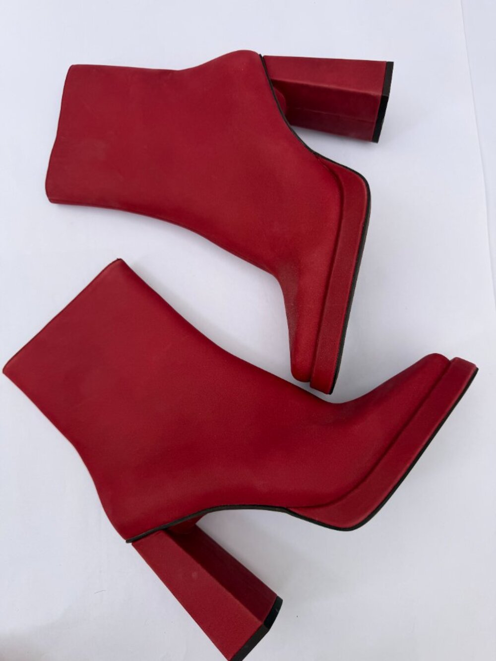 Jeffrey Campbell Red Leather Platform Boots Sz 9 Square Toe Block Heel Booties